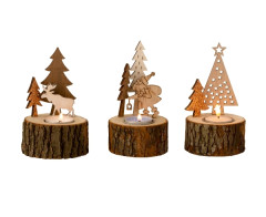 Svietnik dreven na ajov svieku s vianonm motvom (1 kus)